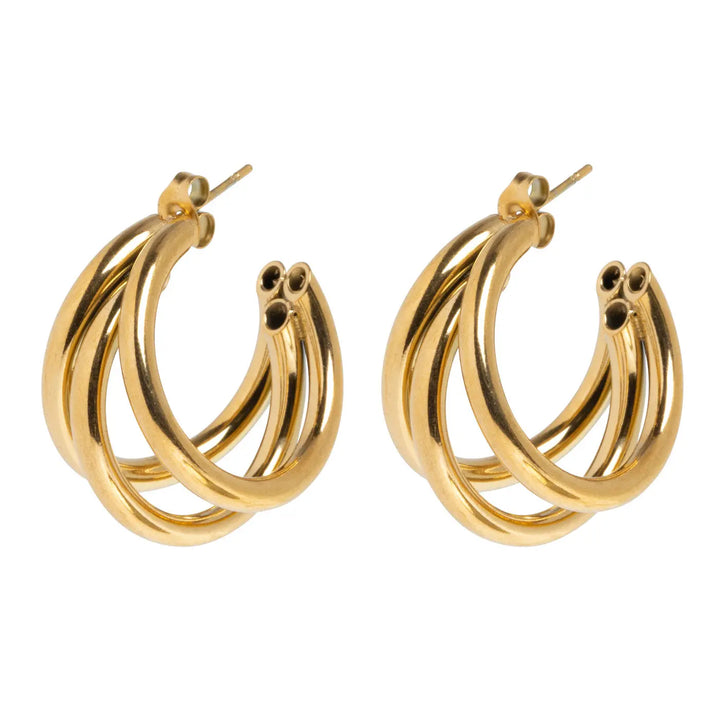 Freja - Triple Lined Chunky Hoop Earrings Stainless Steel