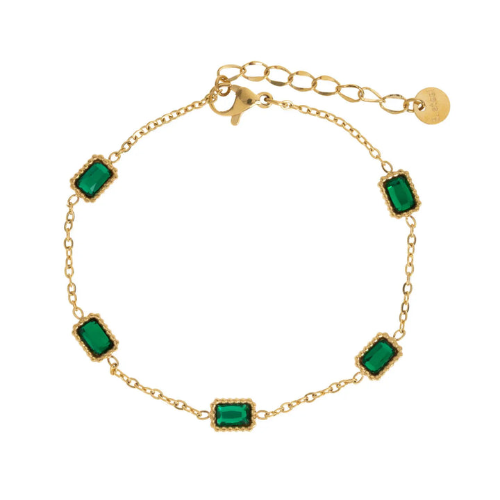 Isla - Green Rectangular Crystal Chain Bracelet Stainless Steel Timi of Sweden