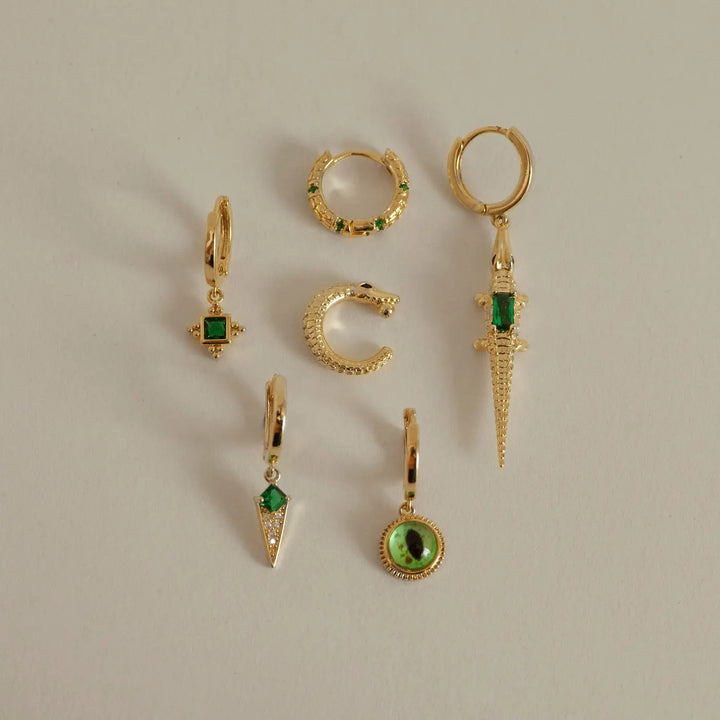 Arya - Green Crystal Pendant Hoop Earrings