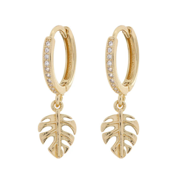 Olive - Monstera Crystal Hoop Earrings