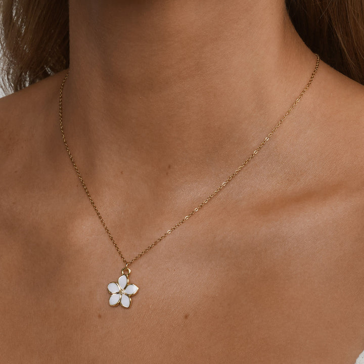 Gene - White Enamel Flower Dangling Necklace