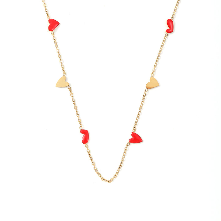 Linnea - Heart Chain Necklace Red & Gold Stainless Steel