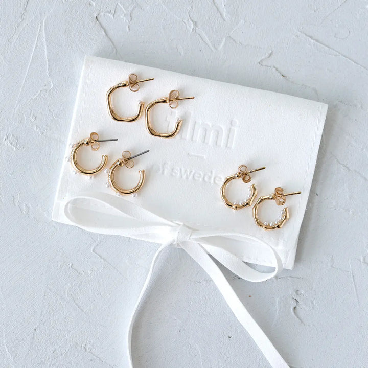 small earring pearl hoop 3-pack