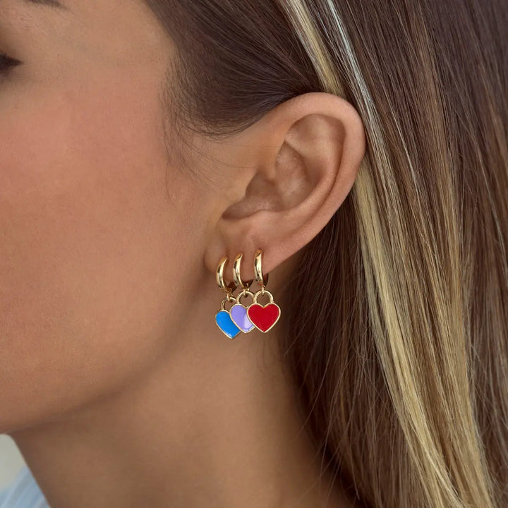 Red Enamel Heart Hoop Earring