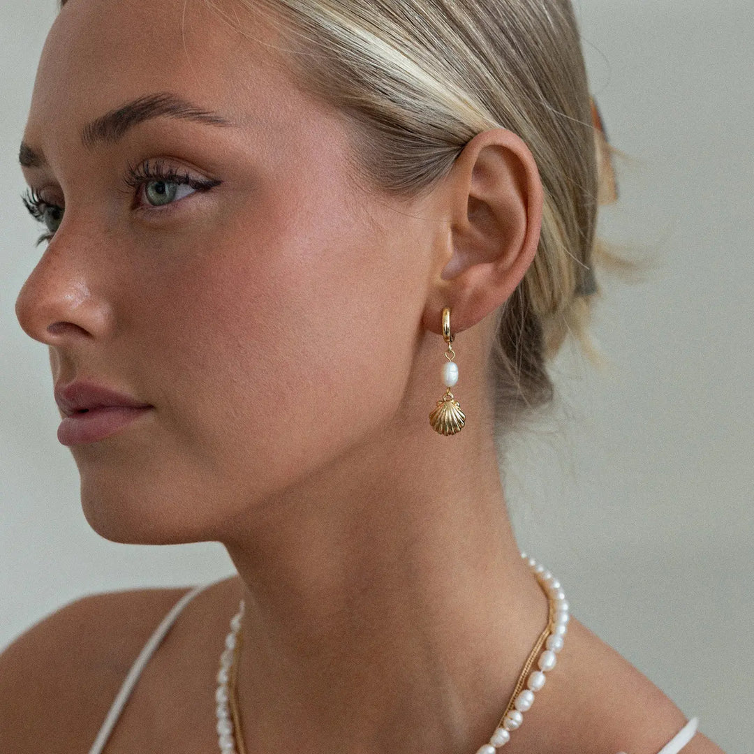 Pearl with Mermaid Shell Hoop Earring