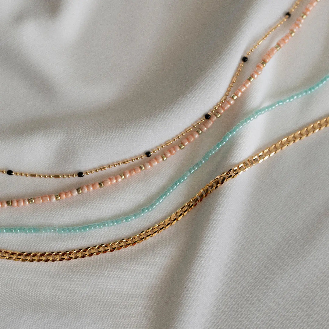 Delicate Pink & Gold Bead Necklace