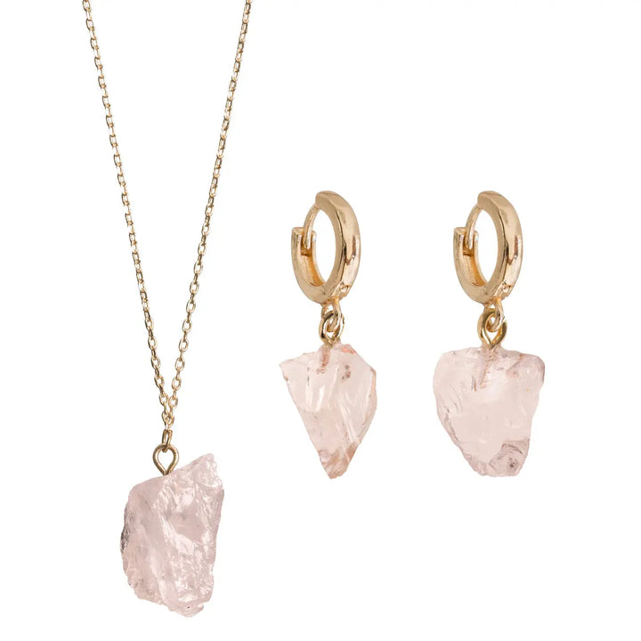 Rose Quartz earring and necklace set