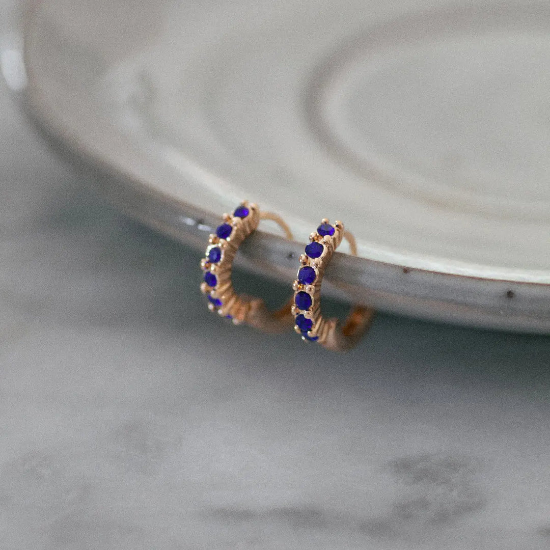 Blue Crystal Hoop Earring in Gold