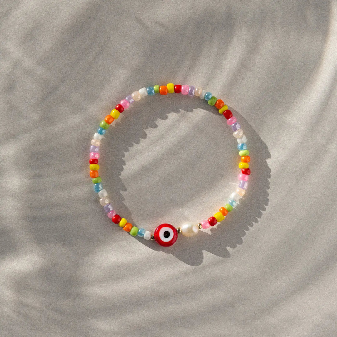 Suzy - Evil Eye Colourful Bead and Pearl Bracelet Timi of Sweden